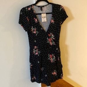 TNWOT faux wrap dress, romper with black roses